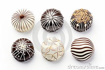 A collection of choclate pralines ornaments isolated on a white background Stock Photo