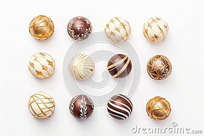 A collection of choclate pralines ornaments isolated on a white background Stock Photo