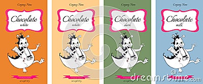 Collection of chocolate packaging design with cute dragons. Vector Illustration