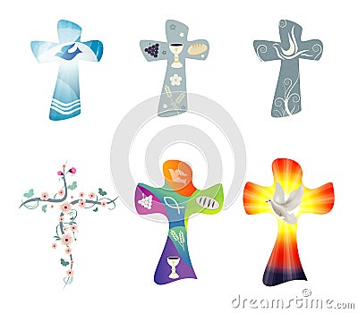 Set modern isolated Christian crosses. Cross collection with symbols of Christianity. Religious signs Stock Photo