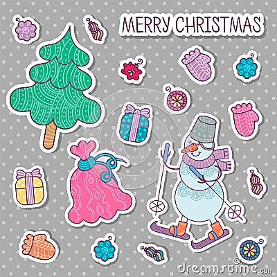Collection of christmas decor icons Vector Illustration