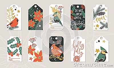 Collection of Christmas and winter gift tags, ready template, print and use Vector Illustration