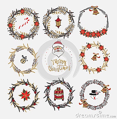 Collection of Christmas wreaths Vector Illustration