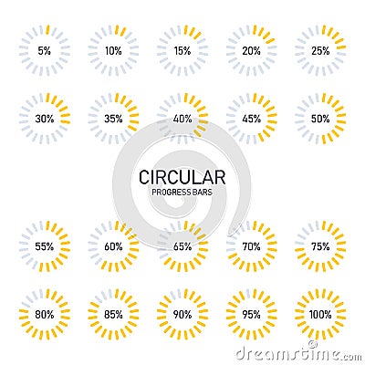 Collection of circular futuristic progress loading bar and buffering Cartoon Illustration