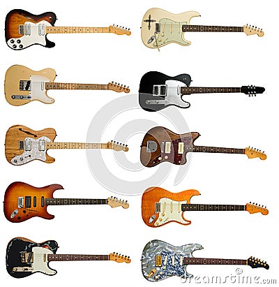 Collection of classic electric guitars Stock Photo