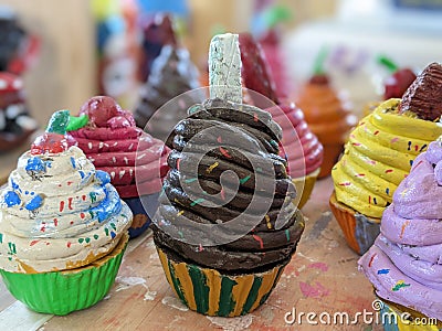 A collection of clay model cupcakes muffins Stock Photo