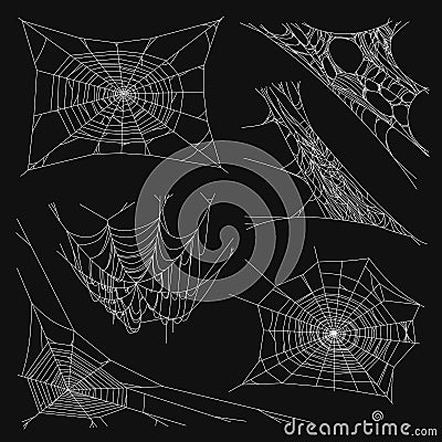 Collection of Cobweb Set, Isolated on Black Background Vector Illustration