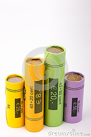 Collection of coin rolls Stock Photo