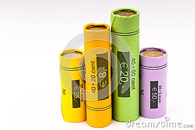 Collection of coin rolls (euro) Stock Photo