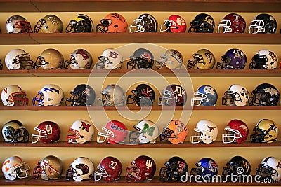 Collection of College Football helmet Editorial Stock Photo