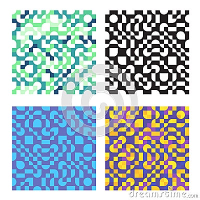 Collection of color chaotic geometry elements vector backgrounds. Abstract seamless pattern set Stock Photo