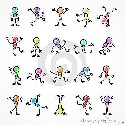 Collection of color stick moving figures Vector Illustration