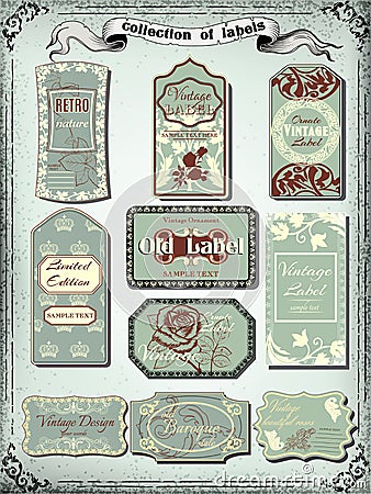 Collection of color vintage labels for design Vector Illustration
