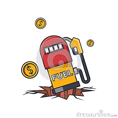 Collection colored thin icon of gas station on collapsing land Vector Illustration