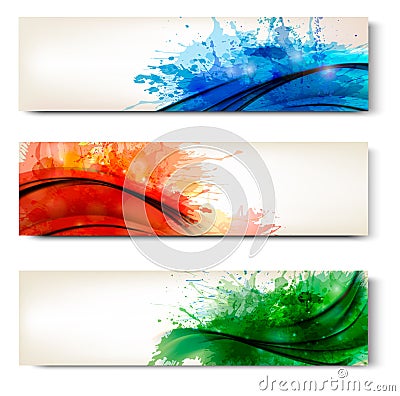 Collection of colorful abstract watercolor banners Vector Illustration