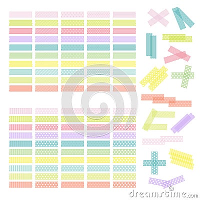 Collection of colorful adhesive tape or stickers. Set of washi t Vector Illustration