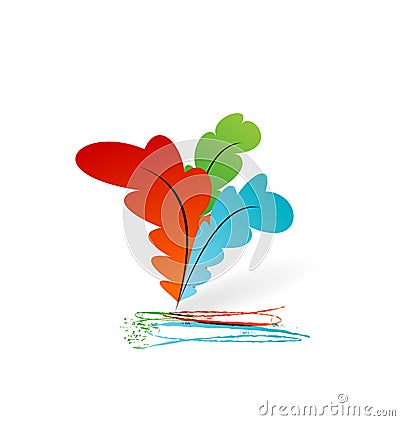 Collection colorful artistic feathers with ink Vector Illustration