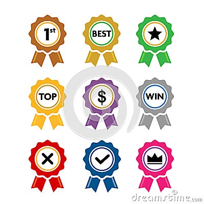 Collection of colorful award ribbons with sign vector Vector Illustration