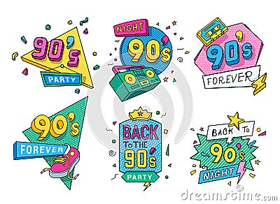 Collection colorful back to 90s logo vector flat illustration in pop art style ninety years emblem Vector Illustration