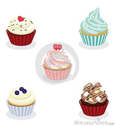 Collection of colorful cupcake Vector Illustration