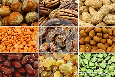 Collection of colorful dried seeds and nuts Stock Photo