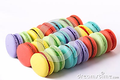 Collection of colorful French macarons are next to each other Stock Photo