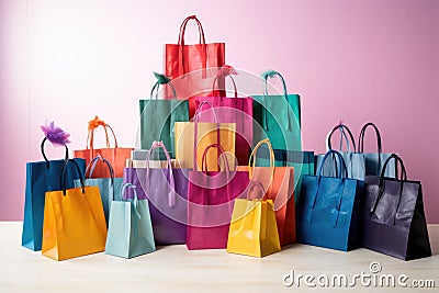 collection of colorful gift bags with matching tissue paper Stock Photo