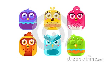 Collection of colorful glossy birds, lovely bright birdies vector Illustration Vector Illustration