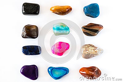 Collection of colorful semiprecious gemstones on white background Stock Photo