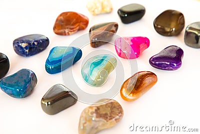 Collection of colorful semiprecious gemstones on white background Stock Photo