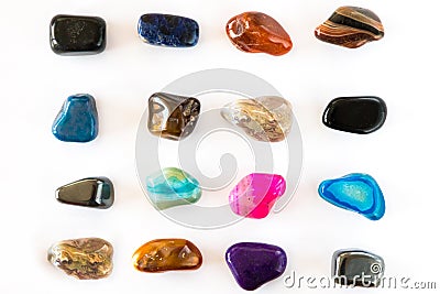 Collection of colorful semiprecious gemstones on white background Stock Photo