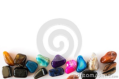 Collection of colorful semiprecious gemstones on white background Stock Photo