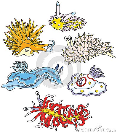 Funny sea monsters - molluscs Vector Illustration