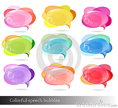 Collection of colorful speech and thought bubbles. Vector Illustration