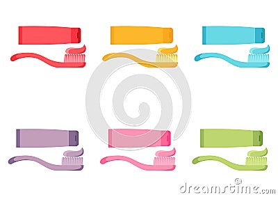 Collection of colorful toothbrush and toothpaste illustrations Vector Illustration