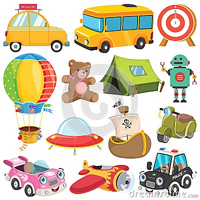 Collection Of Colorful Toys And Objects Vector Illustration