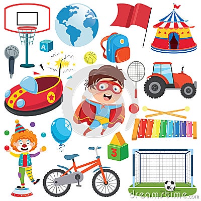 Collection Of Colorful Toys And Objects Vector Illustration