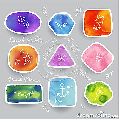 Collection of Colorful Watercolor Speech And Thought Bubbles. Vector illustration in colors. Vector Illustration