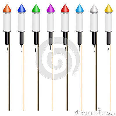 Firework Rocket Collection - Set in Different Color Stock Photo