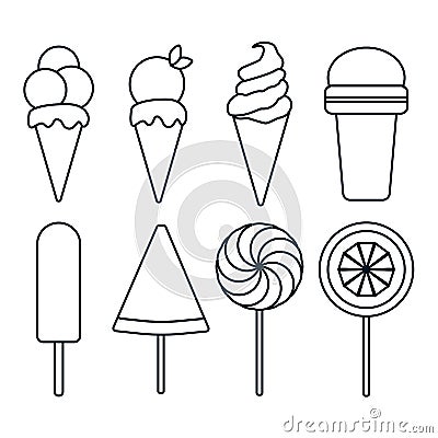 Collection of contour ice cream on white background. Vector Illustration