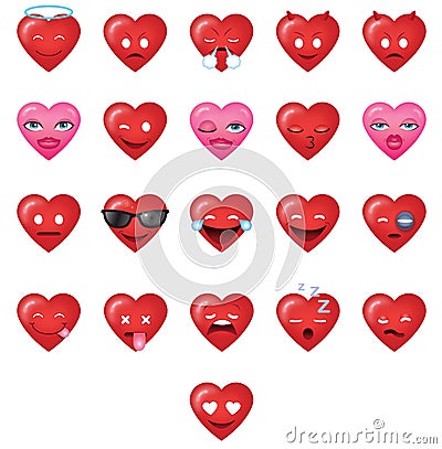 Cool Heart shapes Emoticons set 1 Vector Illustration