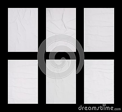 Collection of creased blank posters on black background Stock Photo