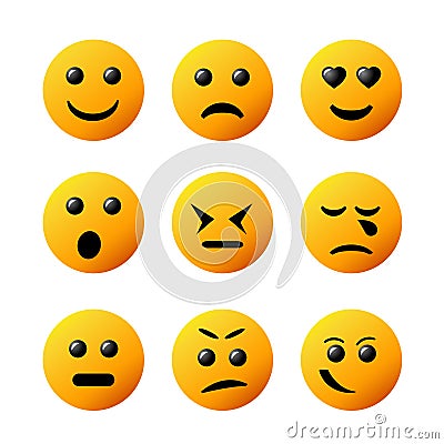 Collection creative cartoon style smiles with different emotions Vector Illustration