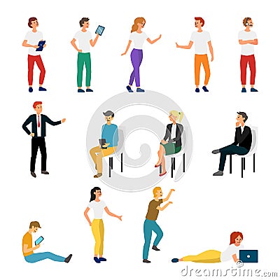 Collection Creative Various Lifestyle Character. Set Crowd of People Performing Activity. Flat style. Vector Vector Illustration