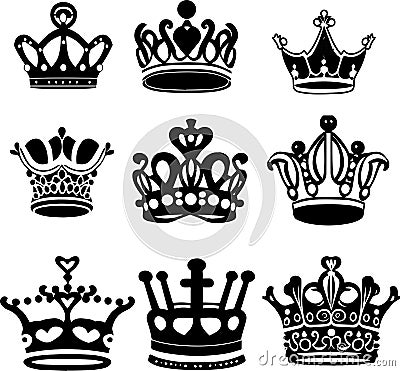 Collection Crown silhouette symbol with white background Vector Illustration