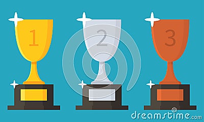 Collection of cups. Trophy flat icon. Award. Prize. Vector illustration Vector Illustration