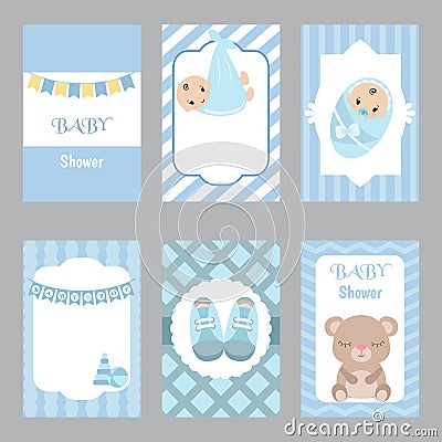 Collection of cute baby boy card Vector Illustration