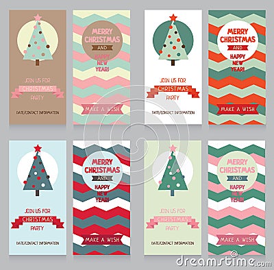 Collection of cute banners for christmas party in retro palette Vector Illustration