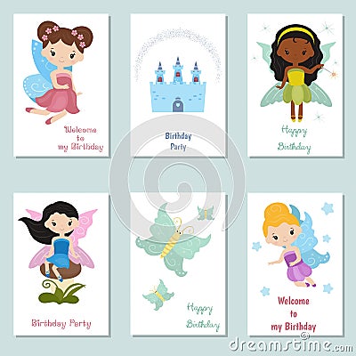 Collection of cute Birthday cards. Vector Illustration