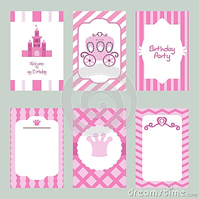 Collection of cute Birthday cards. Vector Illustration